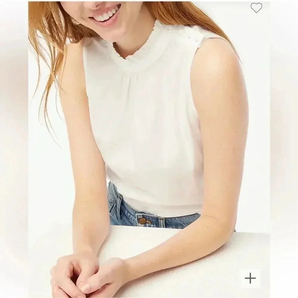 J Crew Button Ruffle Neck Top White M NWT - Picture 2 of 9